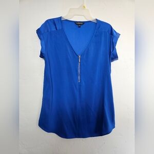 Express Women's Royal Blue Zip-Front Blouse